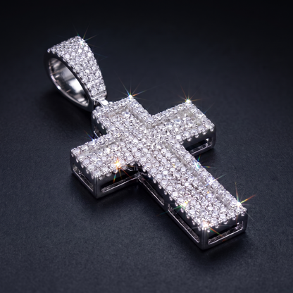 Large 2.5" 3D Cross Pendant Moissanite or CZ Silver or Brass Iced Hip Hop