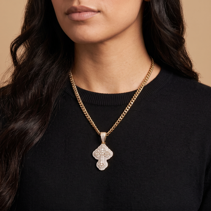 14K Gold Iced Out 3D Iced Baguette Cross - Small