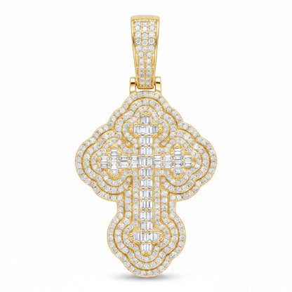 14k Gold Iced Out 3D Iced Baguette Cross - Large