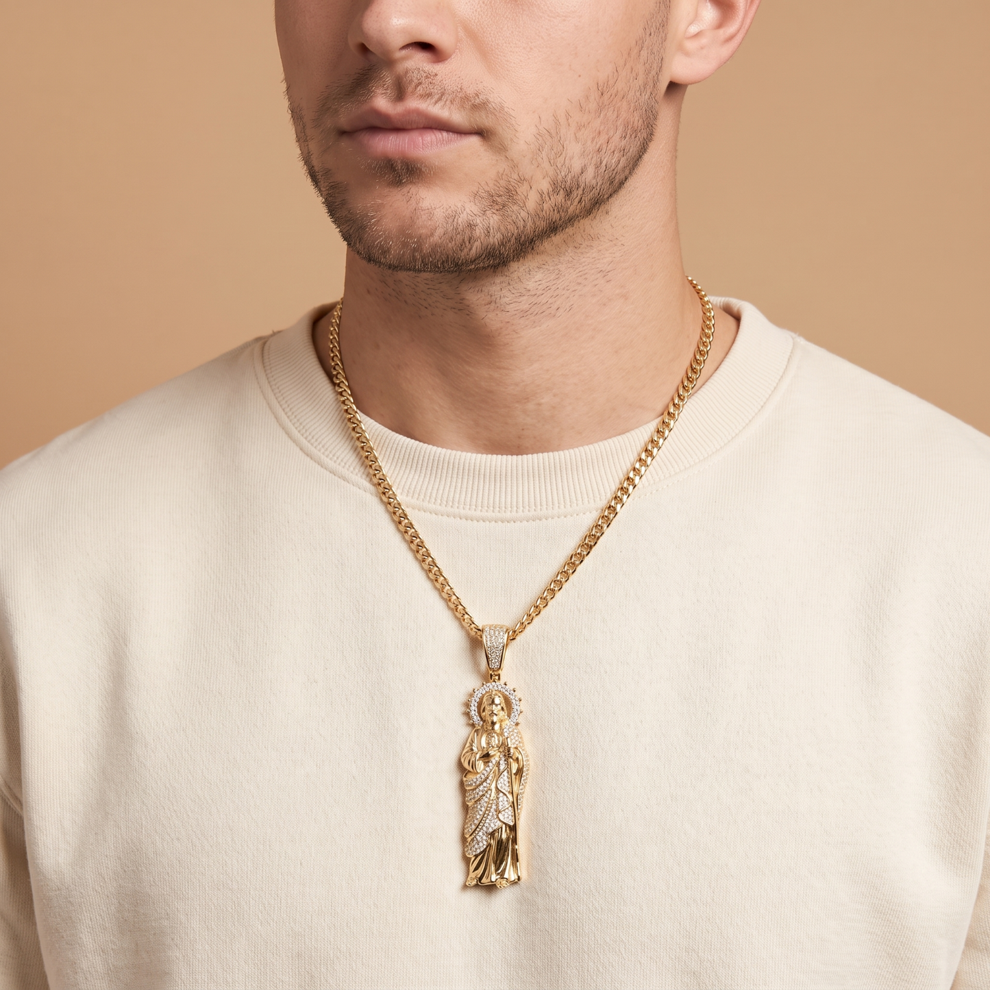 14k Gold Iced Out Sacred Heart Jesus Pendant