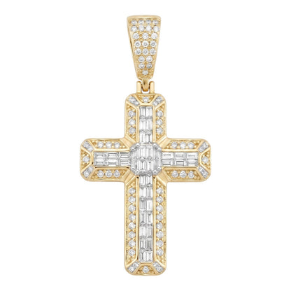 14k Gold Iced Out 3D Baguette Cross - Large