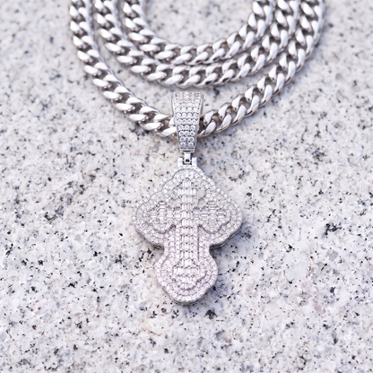 14k White Gold Iced Out 3D Iced Baguette Cross - Large