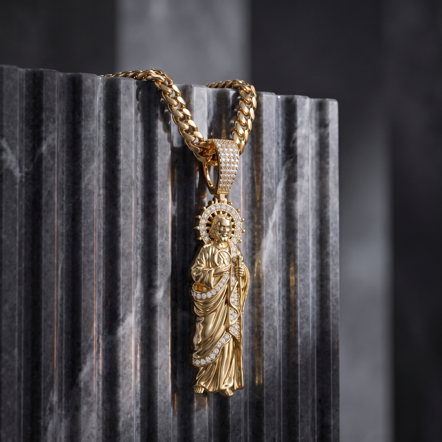 14k Gold Iced Out Sacred Heart Jesus Pendant