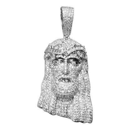 14k White Gold Iced Out Jesus Face Pendant