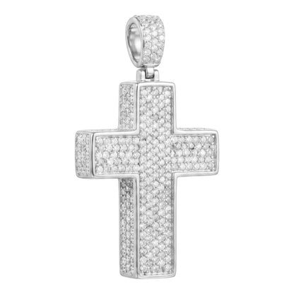 14k White Gold Iced Out 3D Cross Pendant - Large