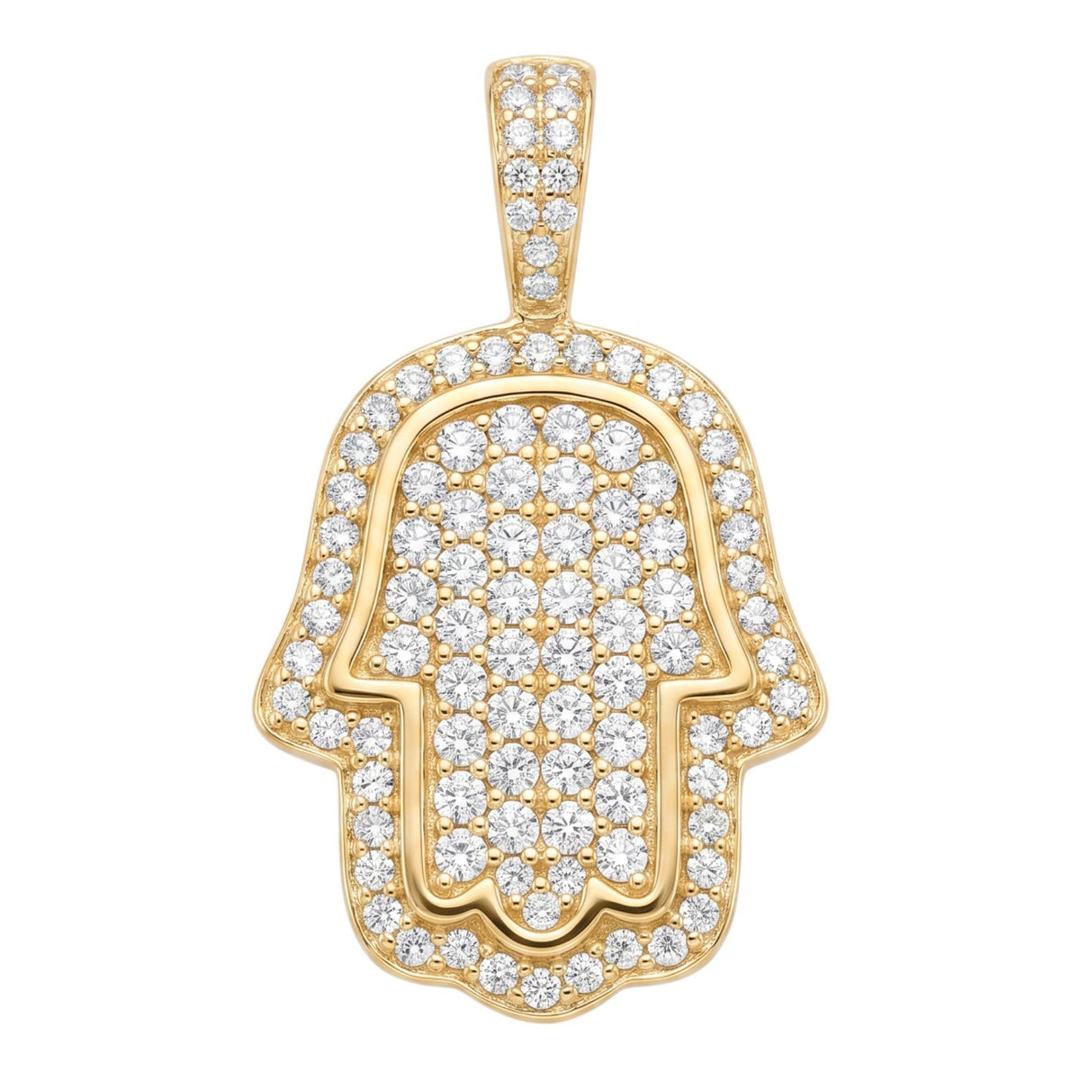 14k Gold Iced Out Hamsa Hand Pendant - Large