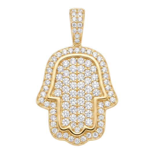 14k Gold Iced Out Hamsa Hand Pendant - Large