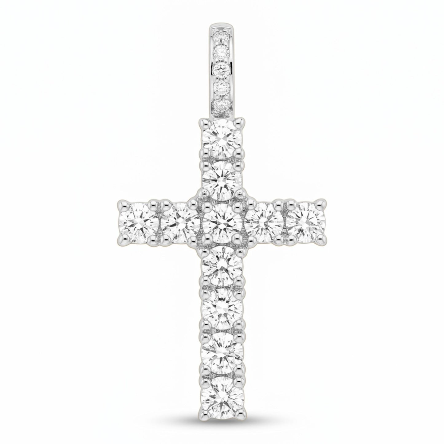 Iced Out Round Stone Tennis Cross Pendant – Silver or Brass – Moissanite or CZ