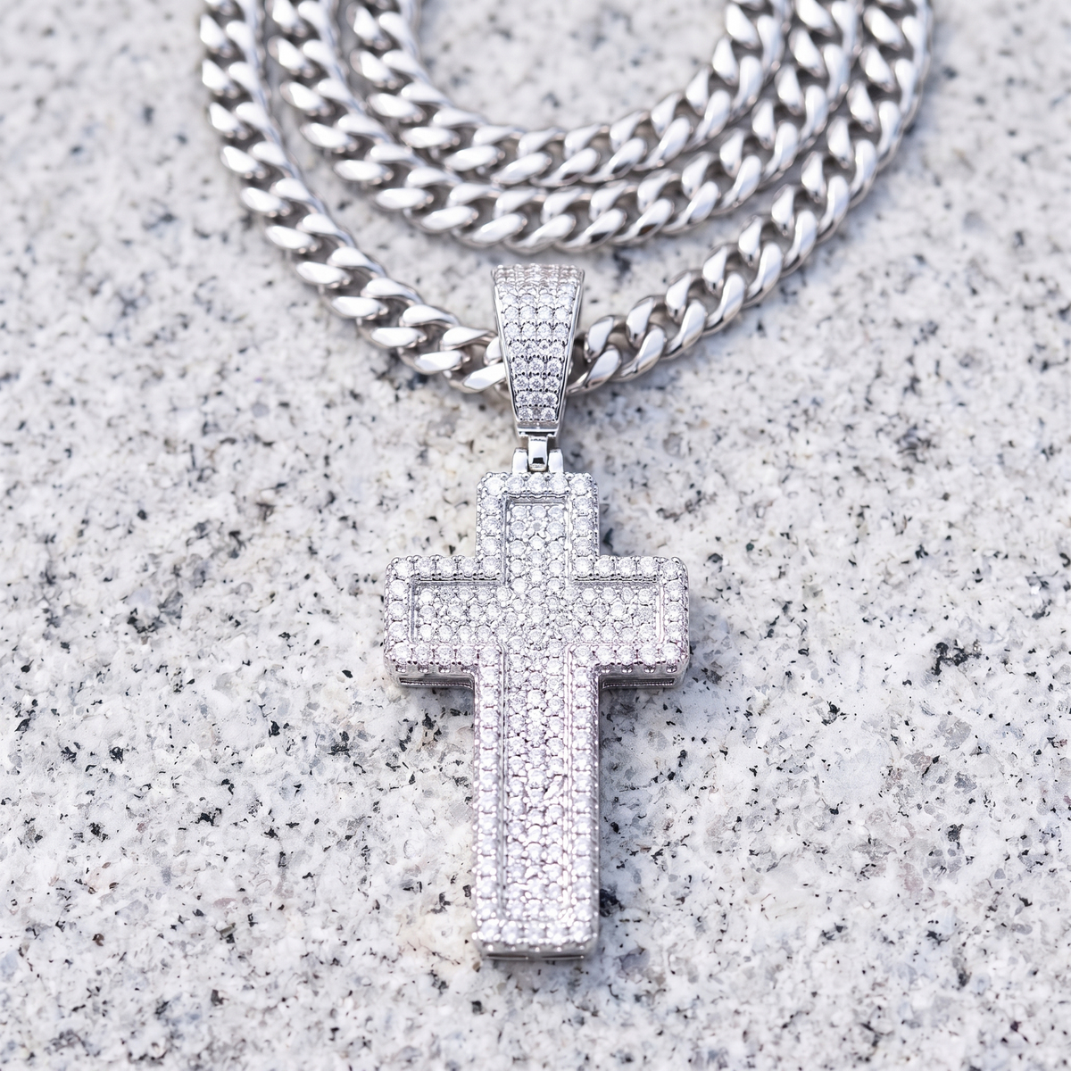 Large 2.5" 3D Cross Pendant Moissanite or CZ Silver or Brass Iced Hip Hop