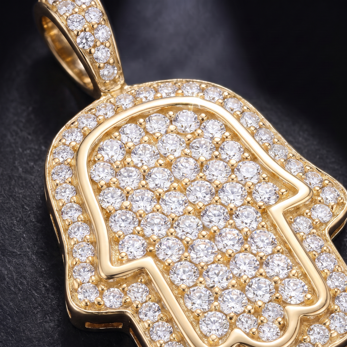 14k Gold Iced Out Hamsa Hand Pendant - Small