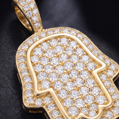 14k Gold Iced Out Hamsa Hand Pendant - Small