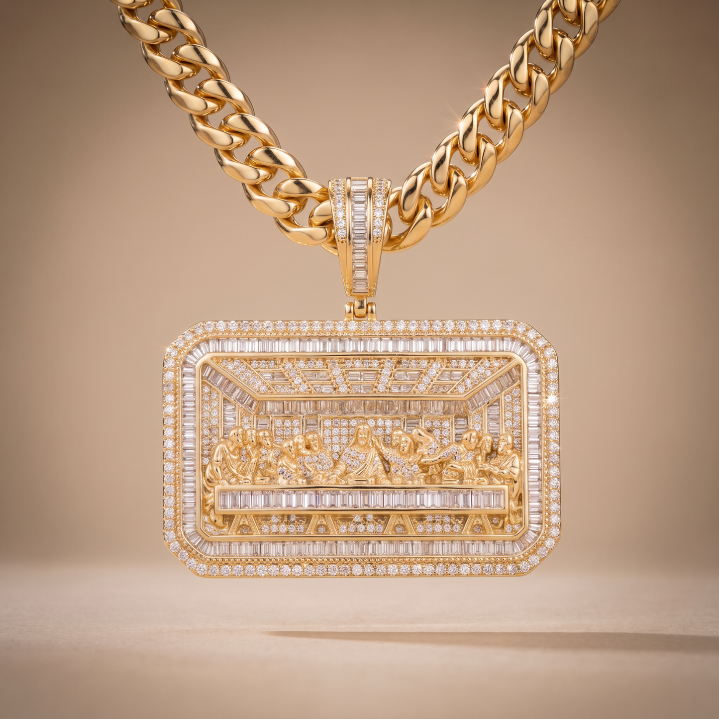 14k Gold Last Supper Jesus Pendant