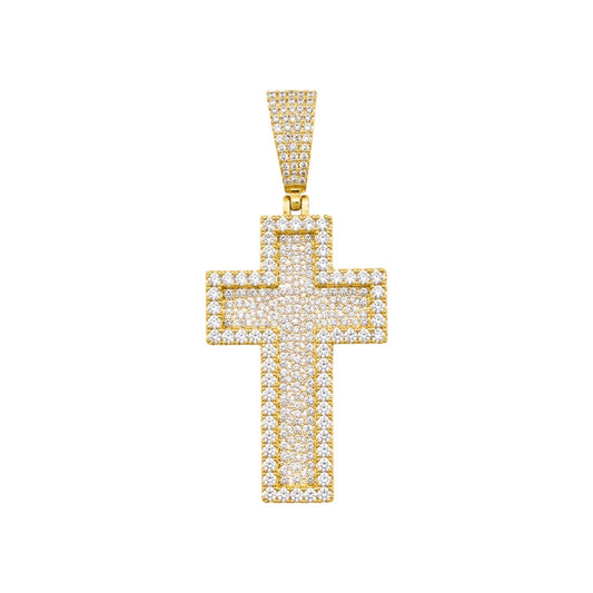 Small 3D Cross Pendant Moissanite CZ Silver or Brass Iced Out Hip Hop Jewelry