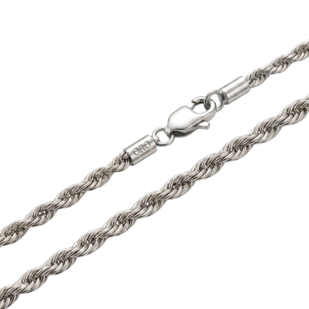 3mm 14K Steel Rhodium Rope Chain Necklace Men Women 16-30" Italian Necklace