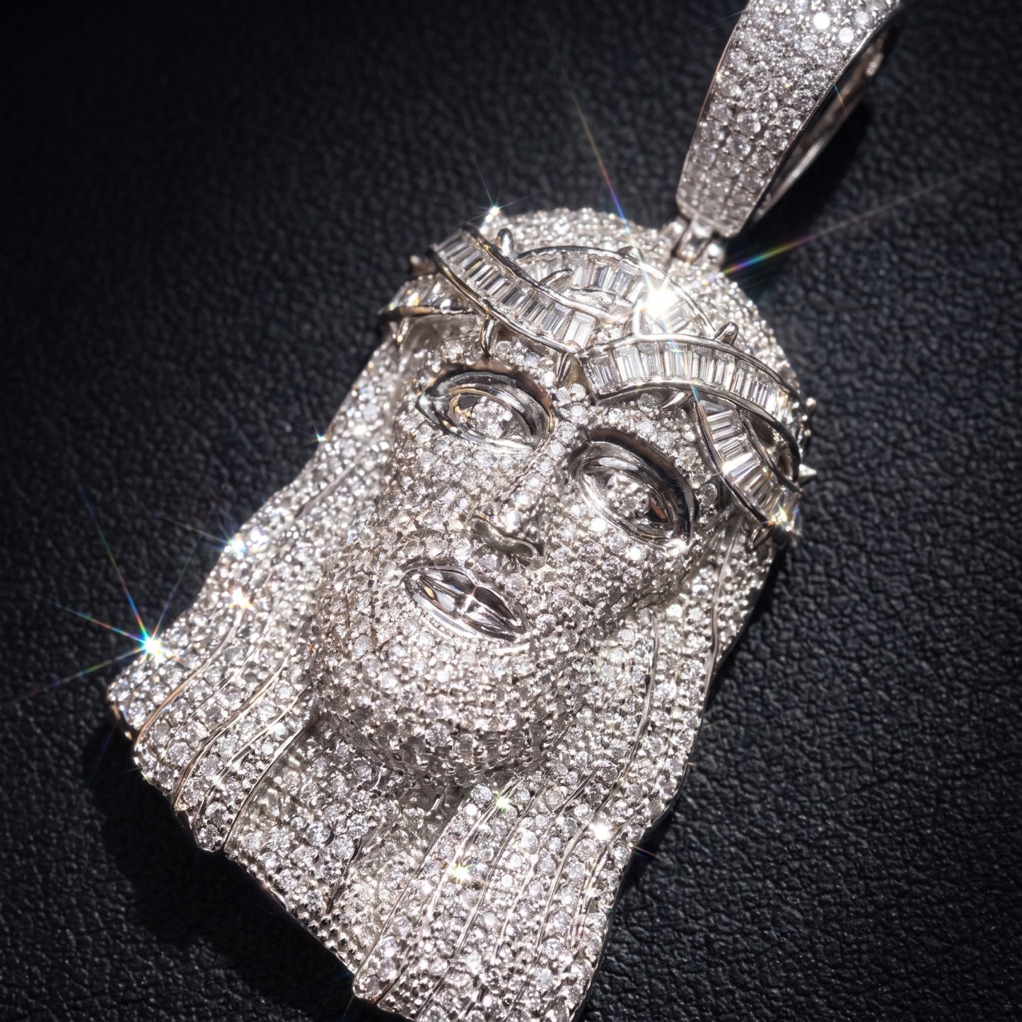 14k White Gold Iced Out Jesus Face Pendant
