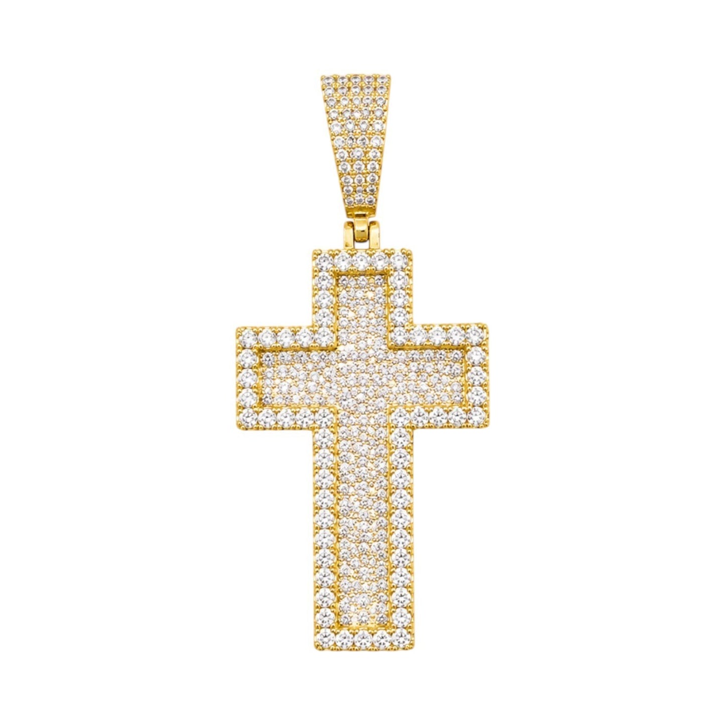 Medium 2" 14k Gold Vermeil 3D Cross Pendant Moissanite or CZ Silver or Brass