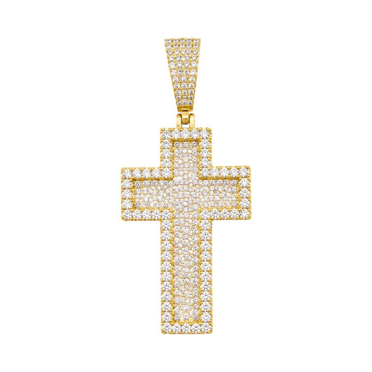 Medium 2" 14k Gold Vermeil 3D Cross Pendant Moissanite or CZ Silver or Brass