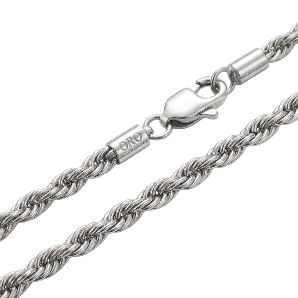 4mm SS Rhodium Rope Chain Necklace Men Women 16-30" Italian Style Link Necklace
