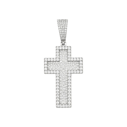Small 3D Cross Pendant Moissanite CZ Silver or Brass Iced Out Hip Hop Jewelry