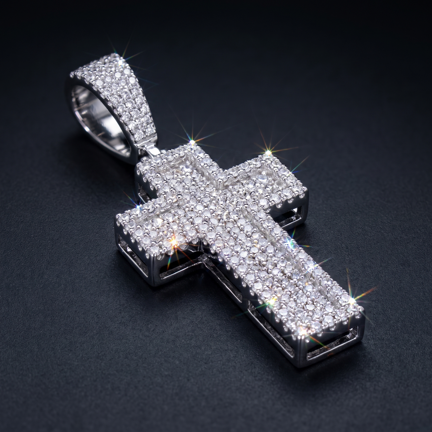 Small 3D Cross Pendant Moissanite CZ Silver or Brass Iced Out Hip Hop Jewelry