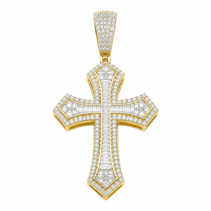 14k Gold Iced Out Baguette Cross Pendant