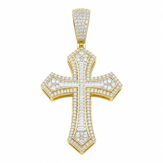 14k Gold Iced Out Baguette Cross Pendant