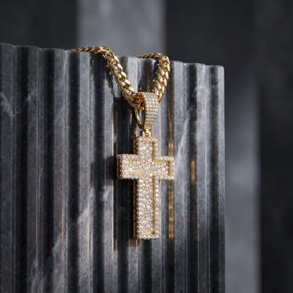 Small 3D Cross Pendant Moissanite CZ Silver or Brass Iced Out Hip Hop Jewelry