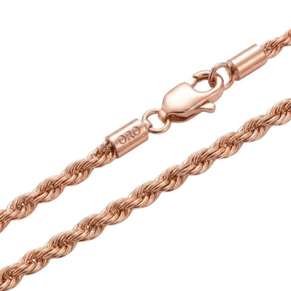 4mm SS Rose Gold Rope Chain Necklace Men Women 16-30" Italian Style Necklace