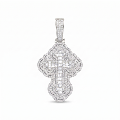 14k White Gold Iced Out 3D Iced Baguette Cross - Small