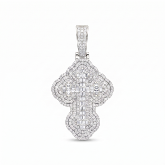 14k White Gold Iced Out 3D Iced Baguette Cross - Small