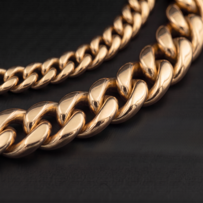 8mm 14k Gold Plated Miami Cuban Link Bracelet Stainless Steel Men’s 6”-10”