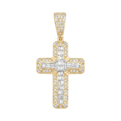 14k Gold Iced Out 3D Baguette Cross - Medium