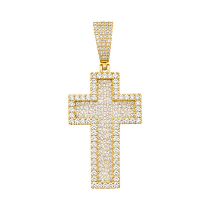 Large 2.5" 14k Gold Vermeil 3D Cross Pendant Moissanite or CZ Silver or Brass