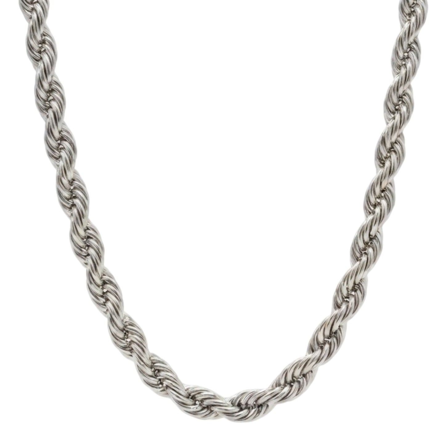 6mm Silver Plated Stainless Steel Rope Chain Necklace Men Women 18-30" Italian