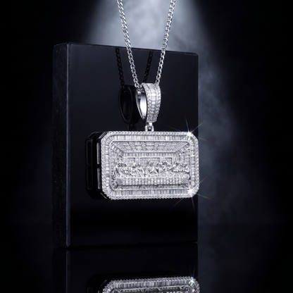 14k White Gold Last Supper Jesus Pendant