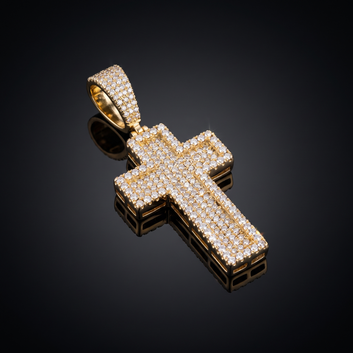 Small 3D Cross Pendant Moissanite CZ Silver or Brass Iced Out Hip Hop Jewelry