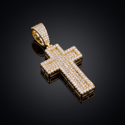 Small 3D Cross Pendant Moissanite CZ Silver or Brass Iced Out Hip Hop Jewelry