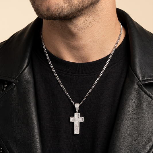 Small 3D Cross Pendant Moissanite CZ Silver or Brass Iced Out Hip Hop Jewelry