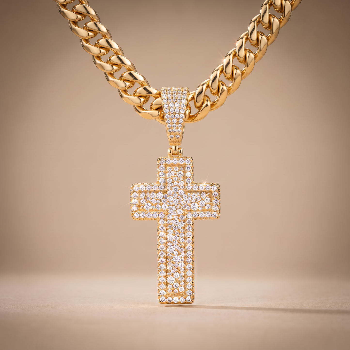 Large 2.5" 14k Gold Vermeil 3D Cross Pendant Moissanite or CZ Silver or Brass