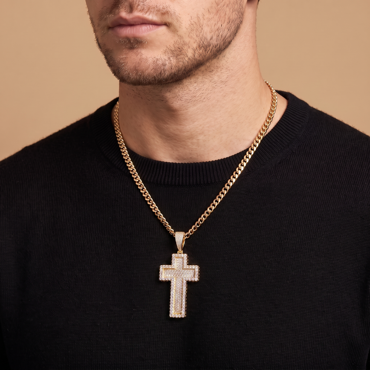 Large 2.5" 14k Gold Vermeil 3D Cross Pendant Moissanite or CZ Silver or Brass