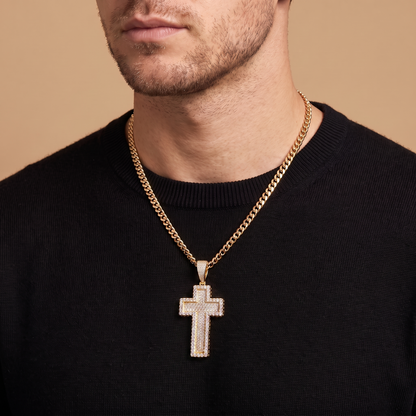 Large 2.5" 14k Gold Vermeil 3D Cross Pendant Moissanite or CZ Silver or Brass