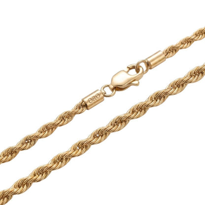 3mm 14K Steel Gold Rope Chain Necklace Men Women 16-30" Italian Style Necklace