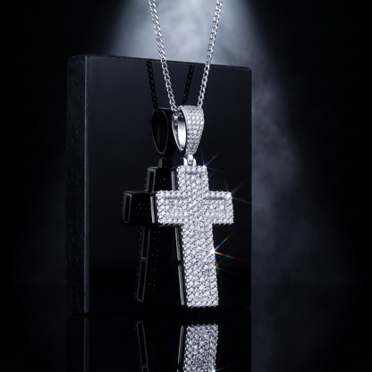 Medium 2" 3D Cross Pendant Moissanite or CZ Silver or Brass Iced Hip Hop Jewelry