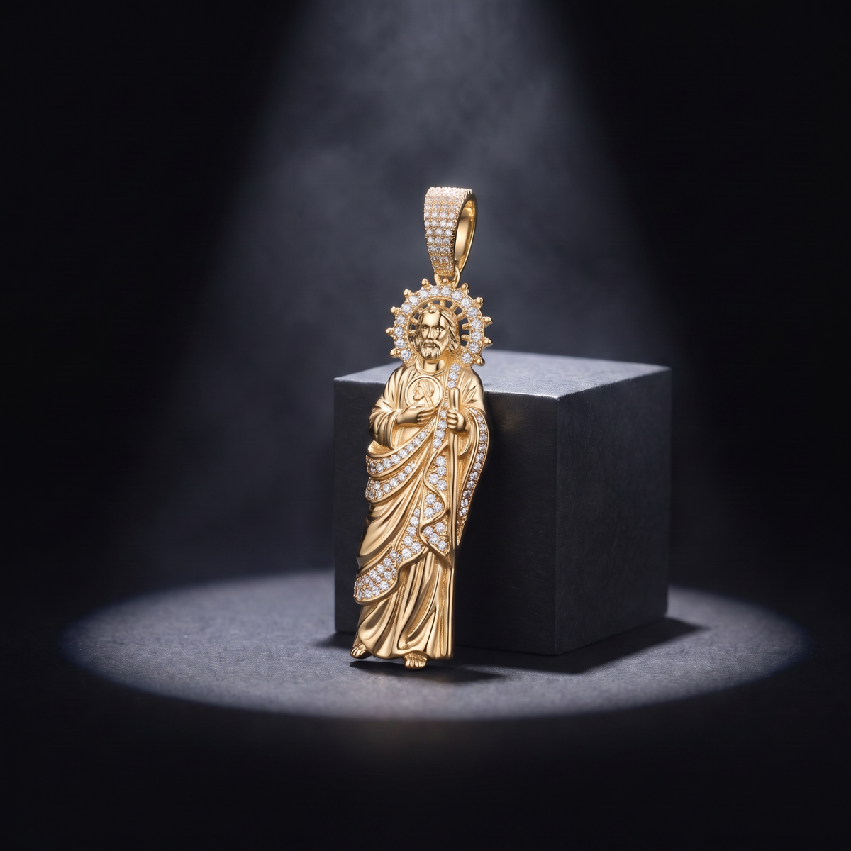 14k Gold Iced Out Sacred Heart Jesus Pendant