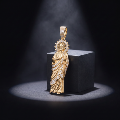 14k Gold Iced Out Sacred Heart Jesus Pendant