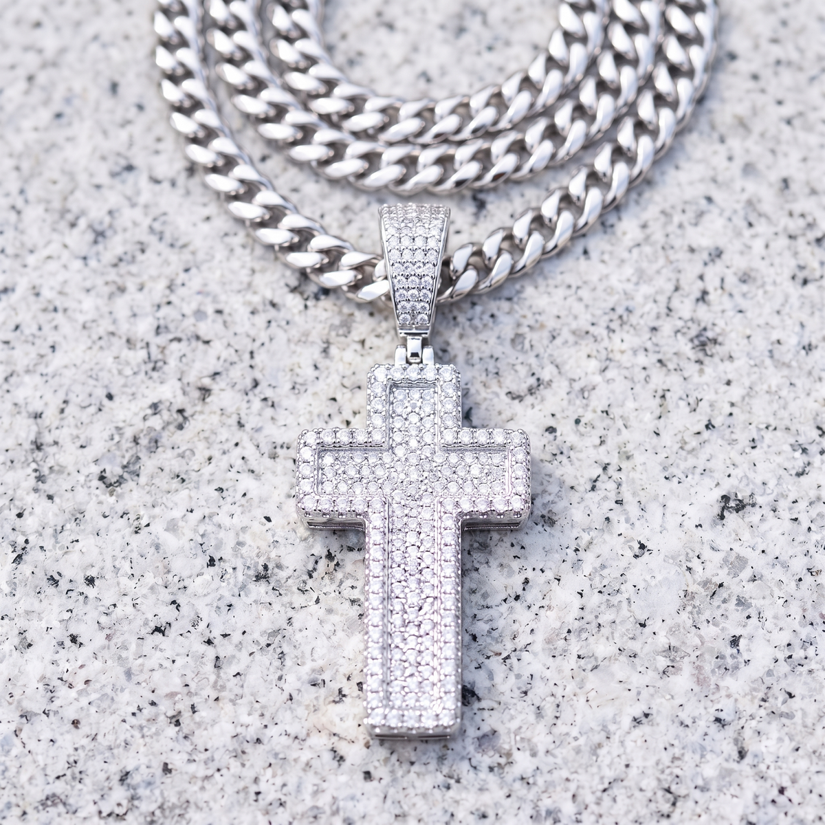 Medium 2" 3D Cross Pendant Moissanite or CZ Silver or Brass Iced Hip Hop Jewelry