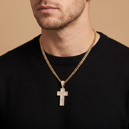 Small 3D Cross Pendant Moissanite CZ Silver or Brass Iced Out Hip Hop Jewelry