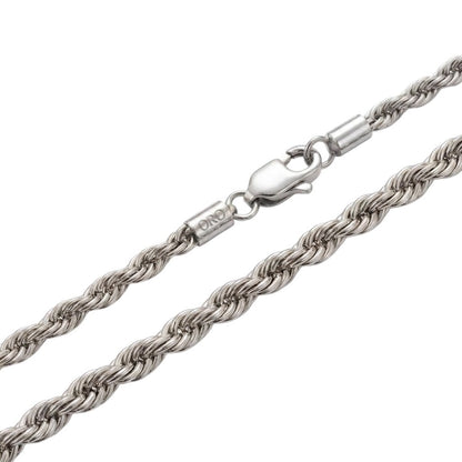 5mm Rhodium Plated Stainless Steel Rope Chain Necklace Men Women 16-30" Italian