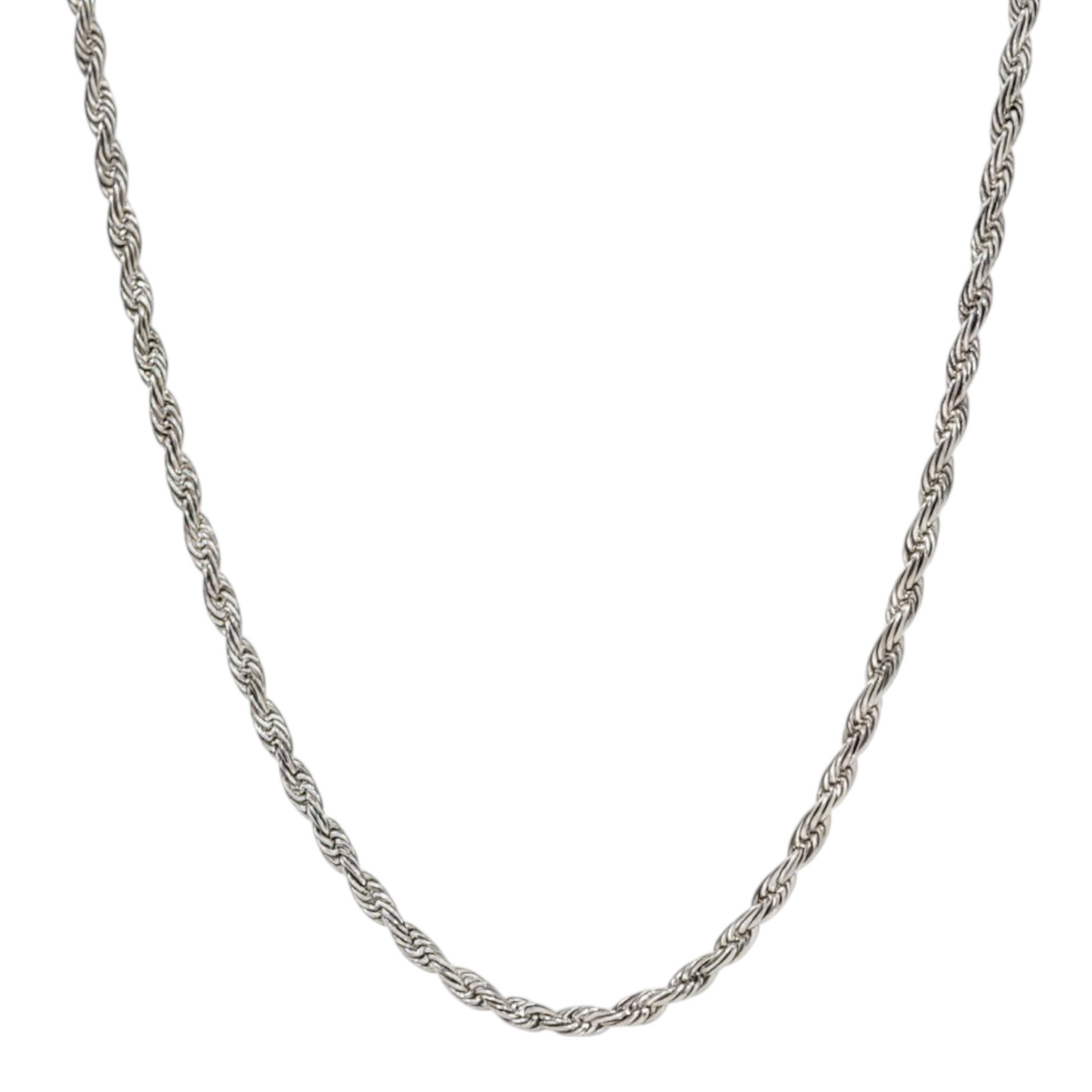 3mm 14K Steel Rhodium Rope Chain Necklace Men Women 16-30" Italian Necklace