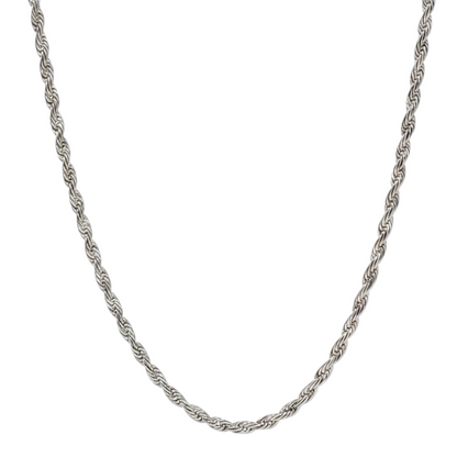 3mm 14K Steel Rhodium Rope Chain Necklace Men Women 16-30" Italian Necklace